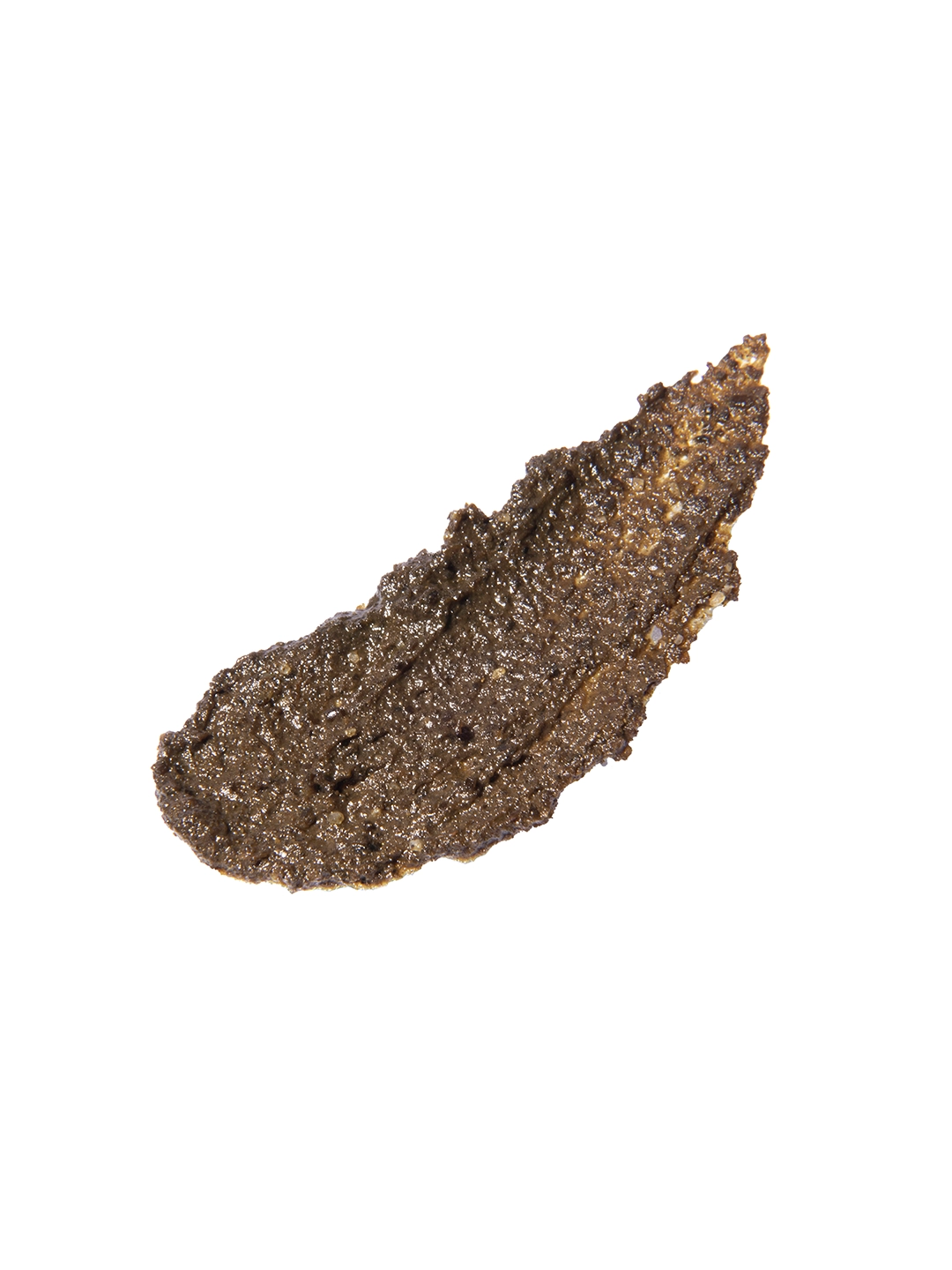 Muestra de la textura del exfoliante Intuition; una pasta densa y granulada de color café natural con partículas botánicas de kale, espirulina y algas para una renovación celular profunda.